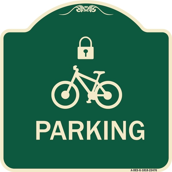 Signmission Parking With Cycle and Lock Symbol Heavy-Gauge Aluminum Architectural Sign, 18" x 18", G-1818-23476 A-DES-G-1818-23476 - main